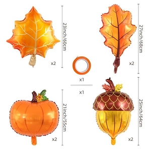 Thanksgiving autumn balloon set with maple leaves, pumpkins, and acorns for harvest party decor