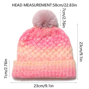 Size chart for knit beanie showing 58cm head circumference and 23cm height details