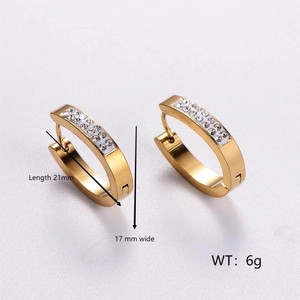 Gold-plated oval hoop earrings with double-row micro-set crystals, 21mm length