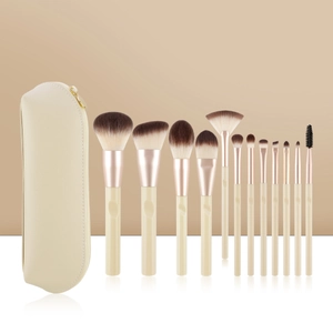 Pennelli Trucco Professionali Fibra Sintetica Morbida Beige Plastica Ghiera Alluminio Strumenti Bellezza Viso Occhi Ombra Polvere