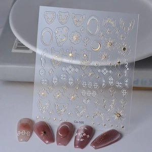 5D Embossed Nail Art Stickers Celestial Sun Moon Star Gold White Waterproof DIY Manicure Decoration For Women