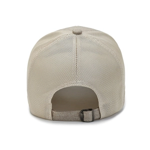 Breathable mesh baseball cap for men with adjustable metal buckle and beige mesh fabric