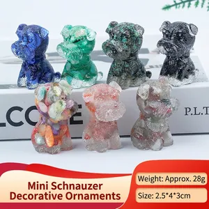 Miniature Schnauzer Dog Figurine Natural Crystal Gravel Resin Handmade Desktop Decor Home Office Ornament Cute Animal Gift