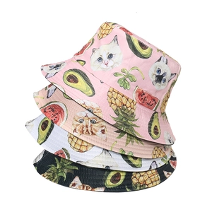 Bucket Hat Polyester Sun Protection Cat Pineapple Avocado Watermelon All-Over Print Fashionable Casual For Women
