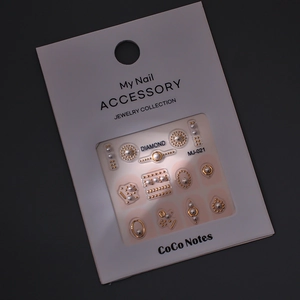 DIY pearl and gold bead nail art stickers with geometric frames on MJ-021 card