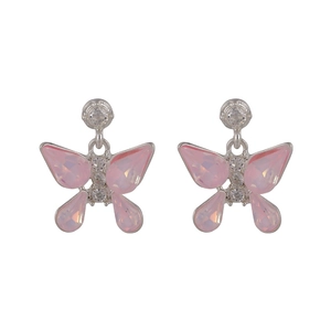 Schmetterling-Ohrstecker mit rosa Kristallen, Zirkonia und Perlen in Silberoptik