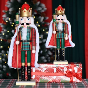 50cm European King Nutcracker with red cloak and green plaid uniform for Christmas decor
