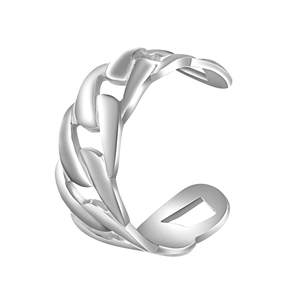 Vintage silver hollow Cuban chain open ring in minimalist stainless steel for women