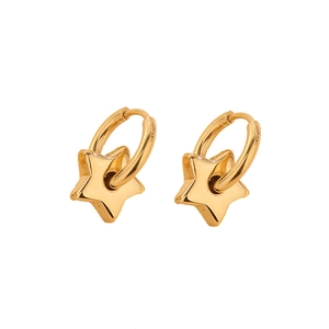 Minimalist gold star drop earrings with polished stainless steel finish for women