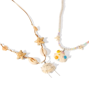 Starfish shell necklaces with pearls and colorful beads for a summer ocean style