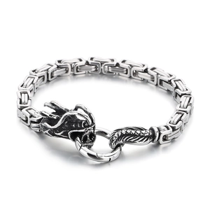 Classic stainless steel dragon head Byzantine chain bracelet for men in silver finish