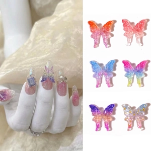 3D Butterfly Nail Charms Resin Aurora Gradient Glitter Manicure Decorations Sweet DIY Nail Art Jewelry For Women