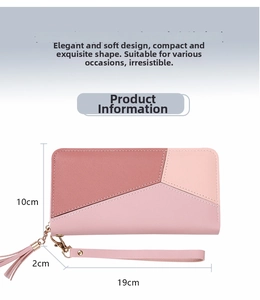 Detailed size view of the long patchwork wallet for women showing 19cm by 10cm dimensions