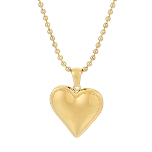 Minimalist 18K gold plated heart pendant necklace with elegant bead chain on white background
