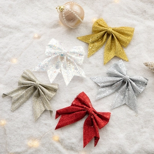 Five-piece glitter Christmas bow set in red gold silver and white for festive tree decoration
