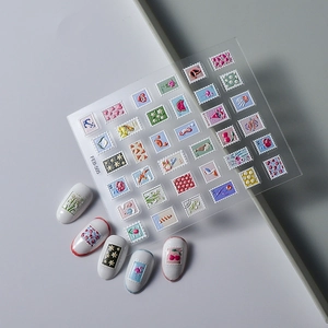 Macro detail of FEB-505 5D embossed stamp nail art stickers with vintage patterns