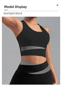 Détail du soutien-gorge de sport haute intensité noir stellaire avec coutures grises