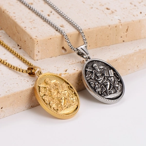 Gold and silver St. Mark book pendants with lion chariot relief on box chains