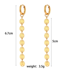 18K gold plated stainless steel hoop earrings with sunburst pendant chain drops