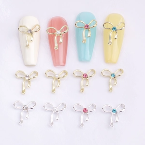 Bowknot Nail Art Decorations Alloy Ribbon Charms With Rhinestone Imitation Artificial Pearl DIY Manicure Ornaments