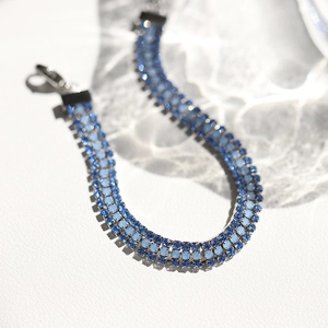Three-row gradient blue crystal tennis bracelet in stainless steel for women fashion