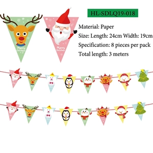 Close-up of 8pcs cartoon Christmas paper banner featuring Santa and reindeer for party decor