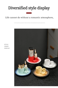 Ceramic incense holder set with ribbed tray and cylinder cup in modern matte colors