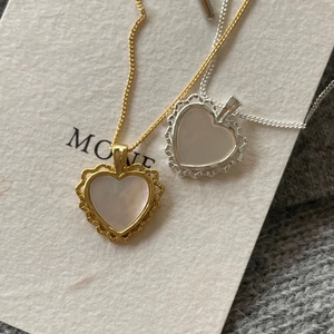Elegant 925 sterling silver heart necklaces with shell inlay in gold and silver finish