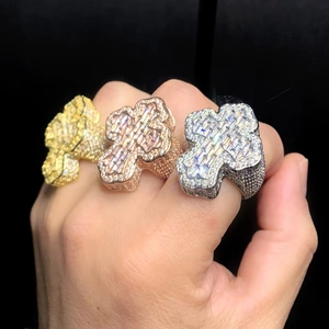 Hip hop style cross ring with sparkling cubic zirconia in gold and silver finishes