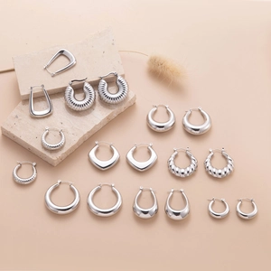 Minimalist Titanium Steel Hoop Earrings For Women Light Luxury Geometric Hollow Silver Polished Stainless Steel Earrings Jewelry
