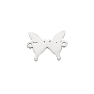 Polished silver stainless steel butterfly charm with dual holes for DIY jewelry making