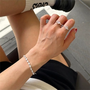 Elegant S925 sterling silver heart bracelet and moonstone ring set for women
