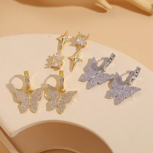 Niche Design Star Butterfly Zirconia Earrings For Women 14K Gold Plated Copper Geometric Stud Earrings Elegant Party Jewelry