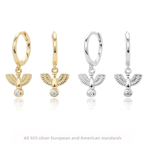 925 Sterling Silver Peace Dove Drop Earrings For Women Fashion Zirconia Inlaid Bird Dangle Earrings Gold Silver Plated Jewelry