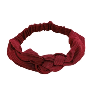 Dark red ribbed knit wide twisted headband for women in Korean fashion style