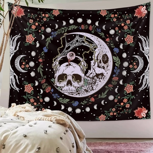 Gothic skull and moon tapestry wall hanging for bohemian style bedroom decoration