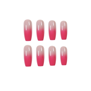 Long ballerina press-on nails featuring a glossy berry pink gradient finish