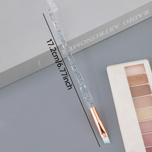 Detailed view of makeup brush with crystal glitter handle measuring 17.2cm total length