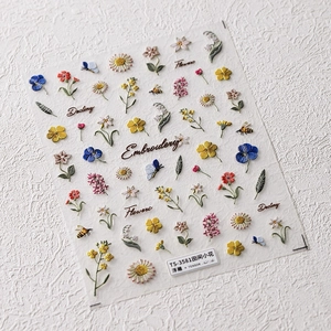 Nail Art Stickers 5D Relief Embroidery Style Floral Flower Butterfly Embossed 3D Adhesive Manicure Decoration