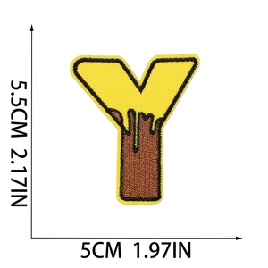 Detailed embroidery patch of letter Y with melting effect and bee theme dimensions 5.5x5 cm