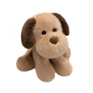 Adorabile peluche di Golden Retriever seduto con morbida pelliccia beige e orecchie marroni