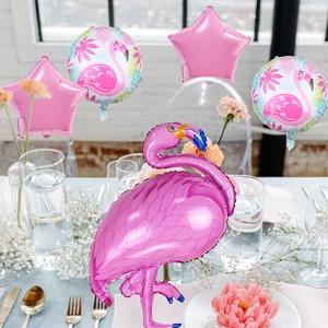5pcs Flamingo balloon set for tropical Hawaii party theme with pink stars and round balloons