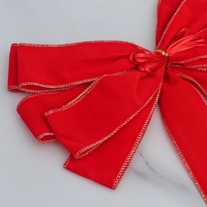 Rote Samt-Weihnachtsschleife mit Goldrand für Weihnachtsbaum und Festtagsdeko