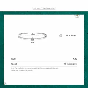 Bracciale aperto in argento sterling S925 lucido con zircone cubico scintillante 4mm