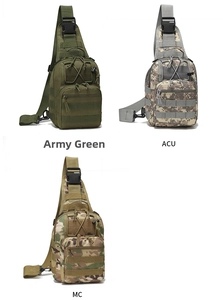 Tactical chest bags in Army Green, ACU, and MC camouflage patterns with webbed straps