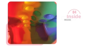 Macro view of the interior compartment of a colorful silicone push bubble sensory bag
