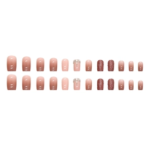 Gradient medium square press-on nails with shimmering rhinestones and pink glitter decor