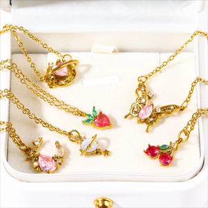 Pendant Necklace Copper 18K Gold Plated Zircon Butterfly Planet Moon Star Cherry Shape Dainty Jewelry For Women