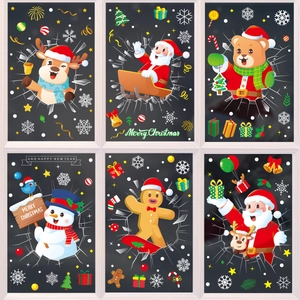 Stickers de Noël pour vitrines avec Père Noël et renne pour décoration festive de fête