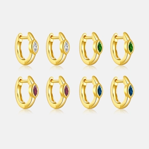 925 Sterling Silver Hoop Earrings With Marquise Cut Colorful Cubic Zirconia Gold Plated Elegant Jewelry For Women